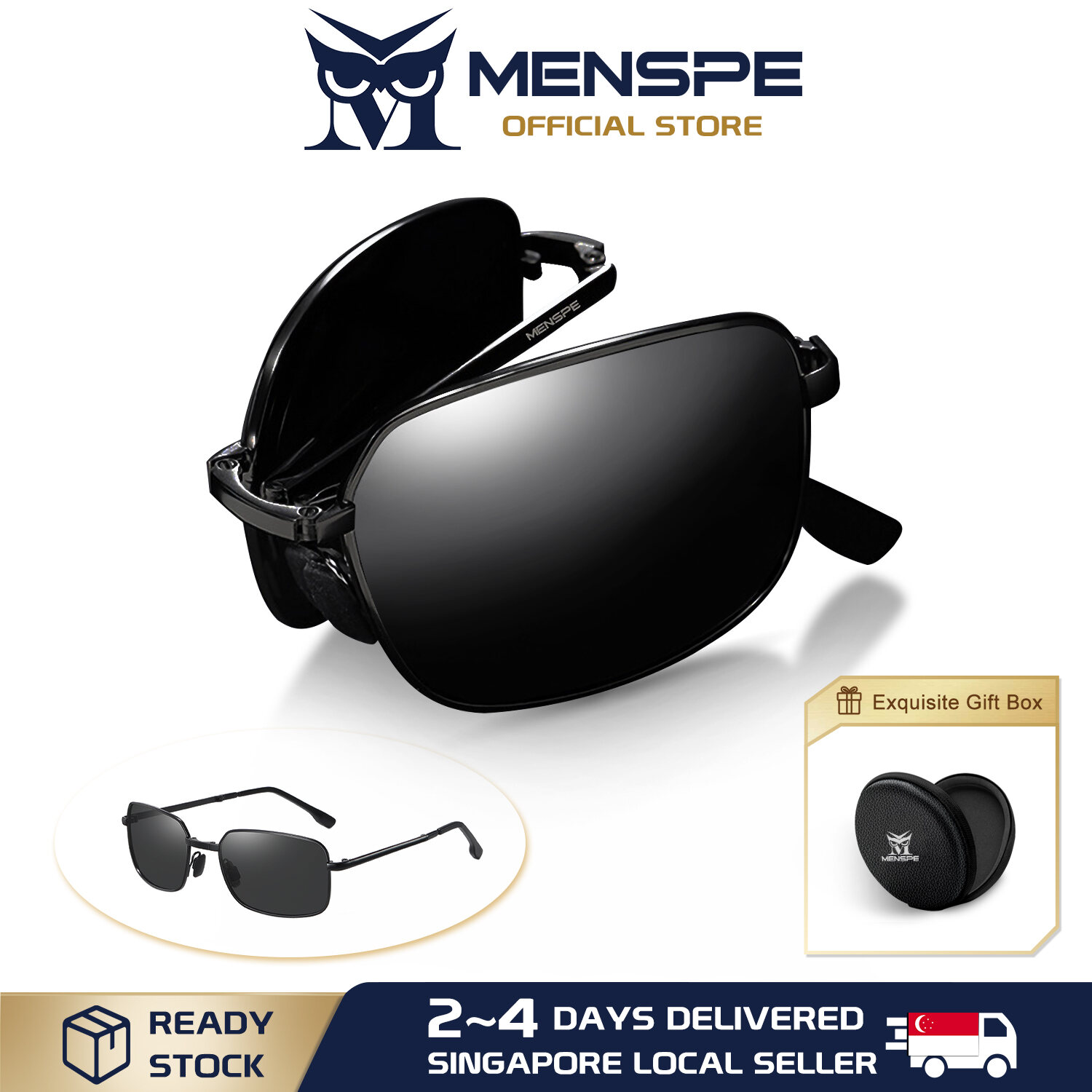 MENSPE Photochromic Sunglasses Foldable Men Women Polarized Chameleon Glasses Driving Goggles Anti-glare Sun Glasses Night Vision Lens UV Protection Chic Retro Sun glasses