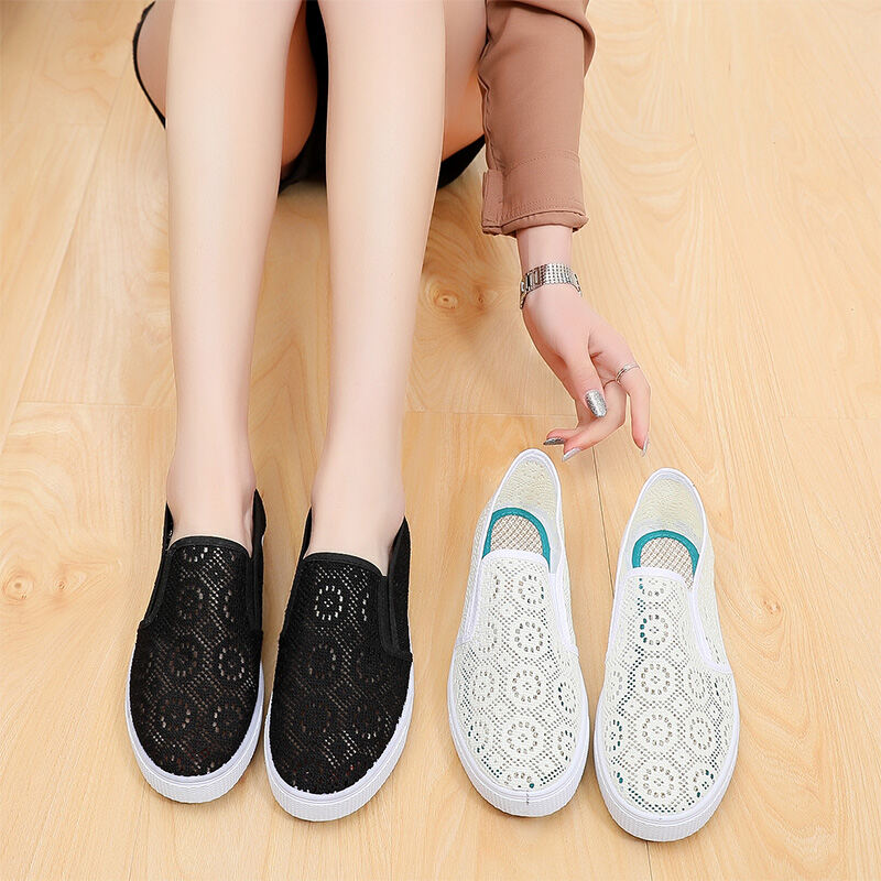 Summer Old Beijing Cloth Shoes Women's Mesh Shoes Breathable Hollow Casual Shoes Soft Bottom Full Mesh Slip-on Mom Women's Shoes
