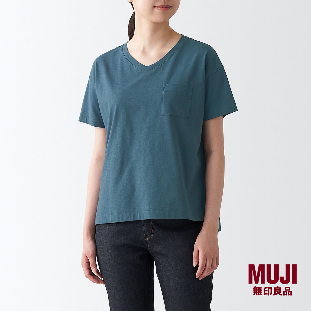 MUJI Ladies Slub Yarn Jersey V-Neck Short Sleeve T-Shirt