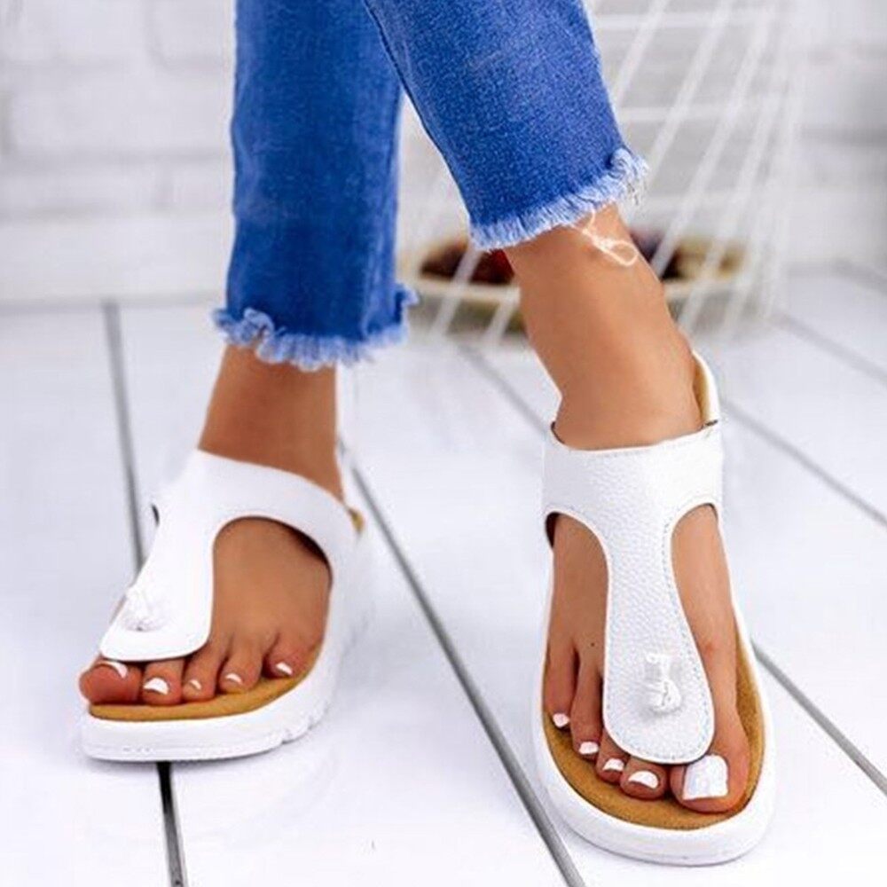 Beautyer Womens Orthopedic Sandals Low Wedge Open Toe Anti-Slip Mules Slides Shoes Size