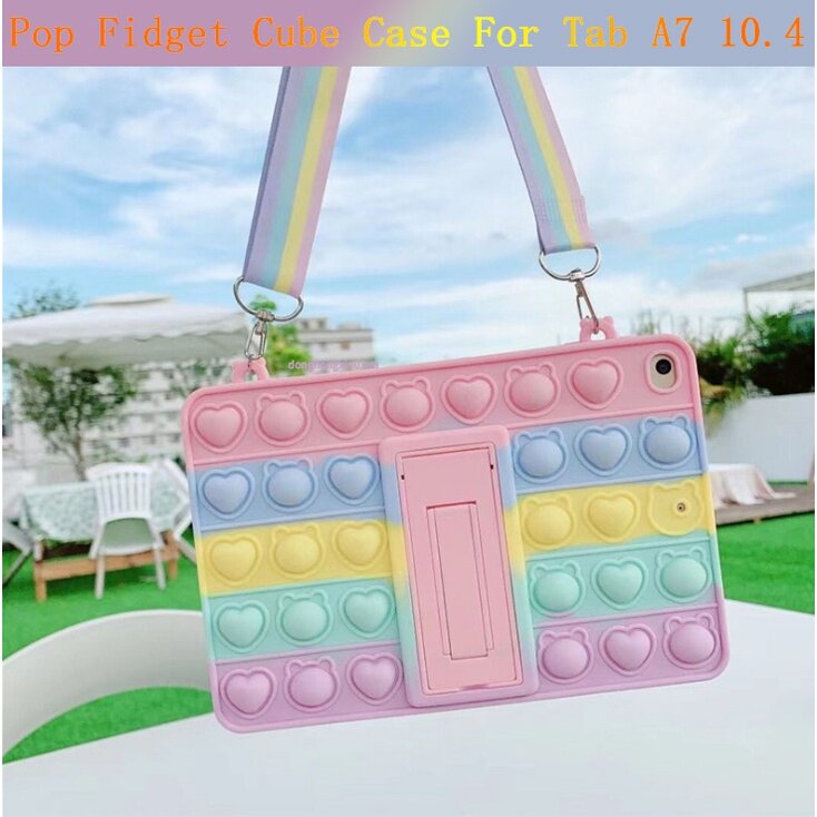 Pop Fidget Toy Bubble Silicone Case For Samsung Galaxy Tab A7 10.4&quot;SM-T500 T505 T507 Kids Cover with Shoulder Strap