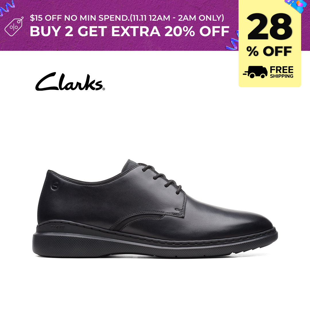 Clarks Dennet Low Black Leather Mens Shoes