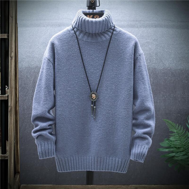 FAVOCENT 2021 Winter Thick Men Slim Sweater Solid Color Turtleneck Pullover Sweaters Mens Korean Casual Men Long Sleeve Knitwear Coats